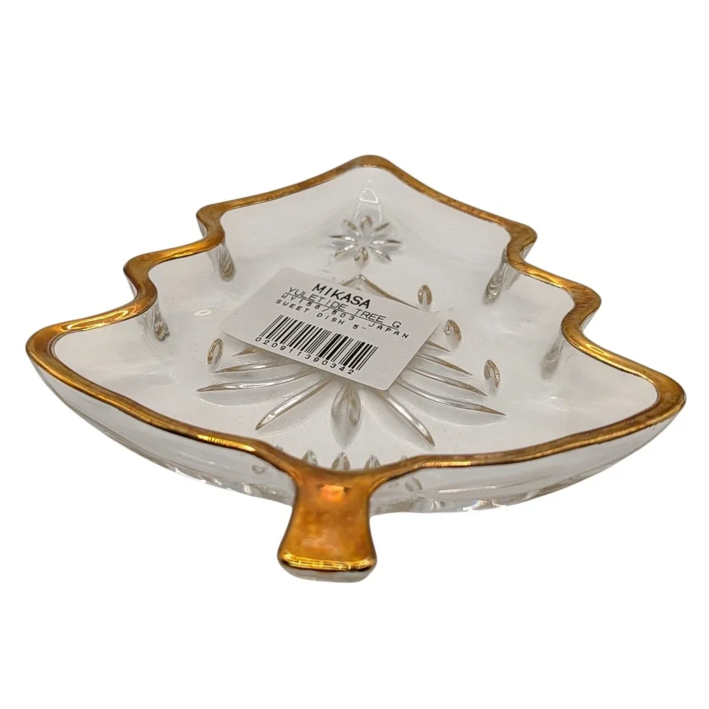 Mikasa‎ Yuletide Christmas Tree Dish Glass Sweet Candy Dish Vintage with Tags